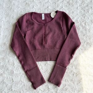 Aerie Top Tee Womens Small Purple Main Squeeze Seamless Waffle Crop Henley NWT